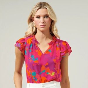 Sugarlips Pink and Orange Floral Blouse